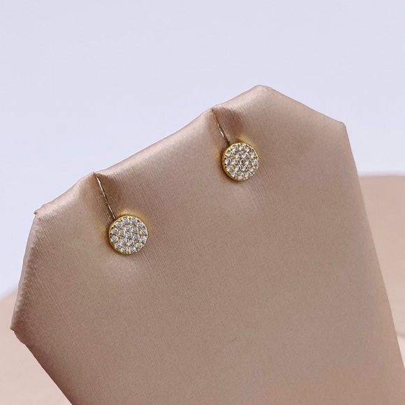 EUC Gold Plated CZ Disc Stud Earrings - Picture 9 of 15